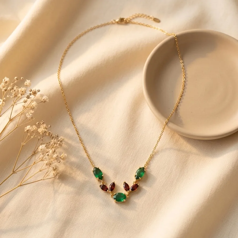 Collier Feuillage Vert & Bordeaux — vue 2