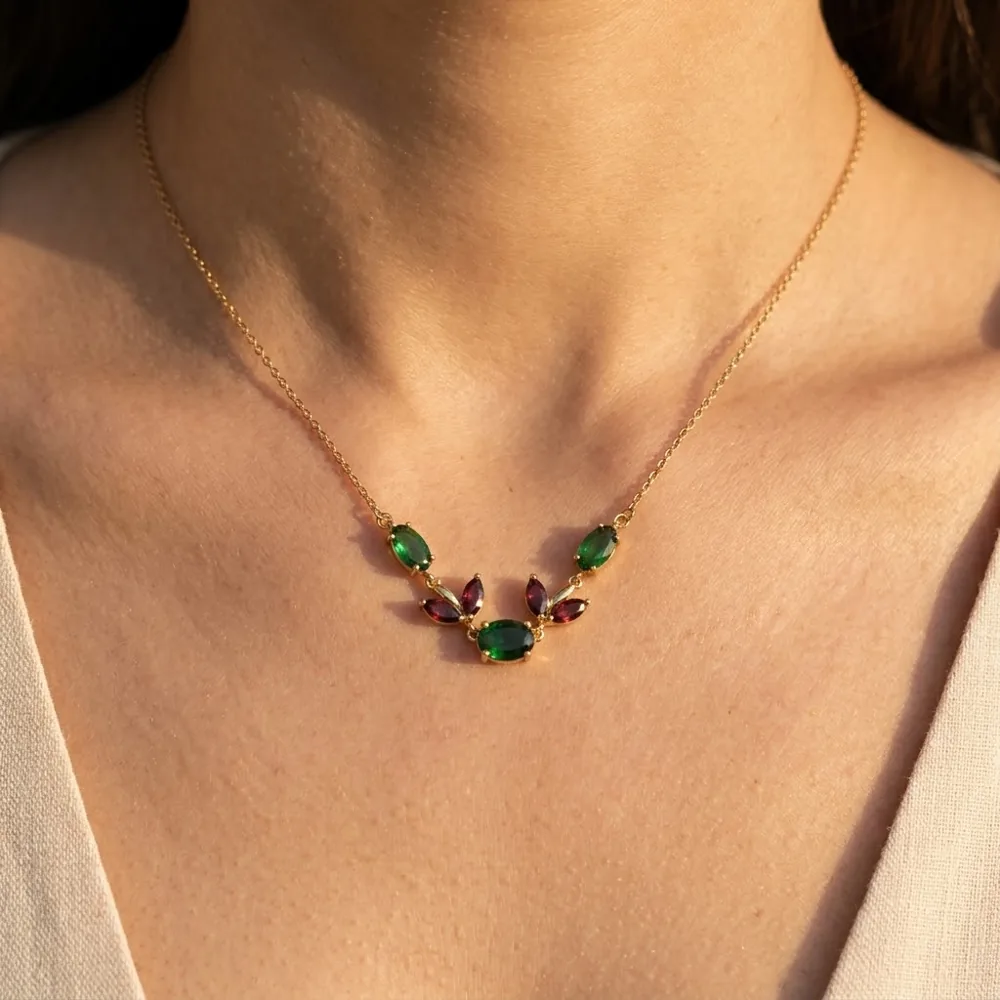 Collier Feuillage Vert & Bordeaux — vue 3