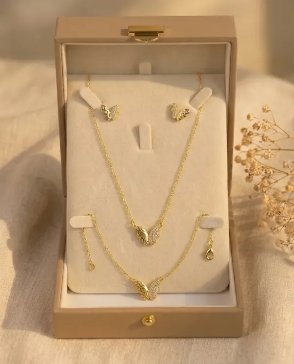 Parure Ailes Dorées — Collier, Bracelet & Puces