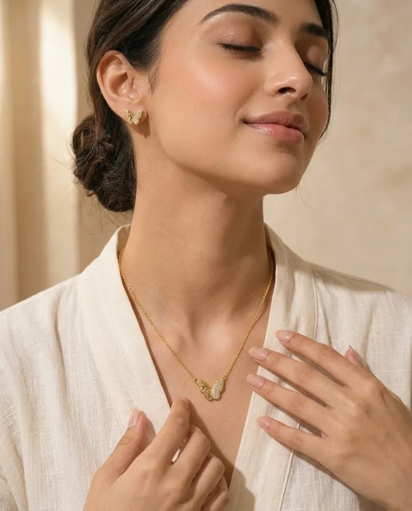 Parure Ailes Dorées — Collier, Bracelet & Puces — vue 2