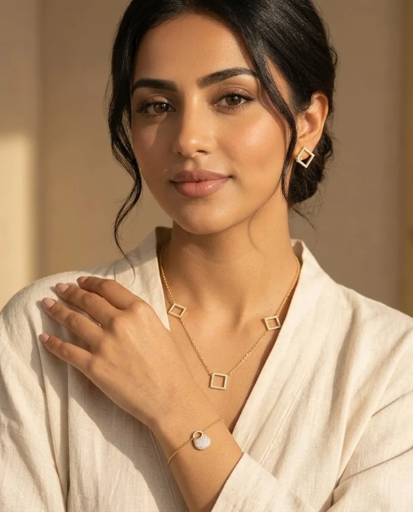 Parure Carré Lumière — Collier, Bracelet & Puces — vue 2
