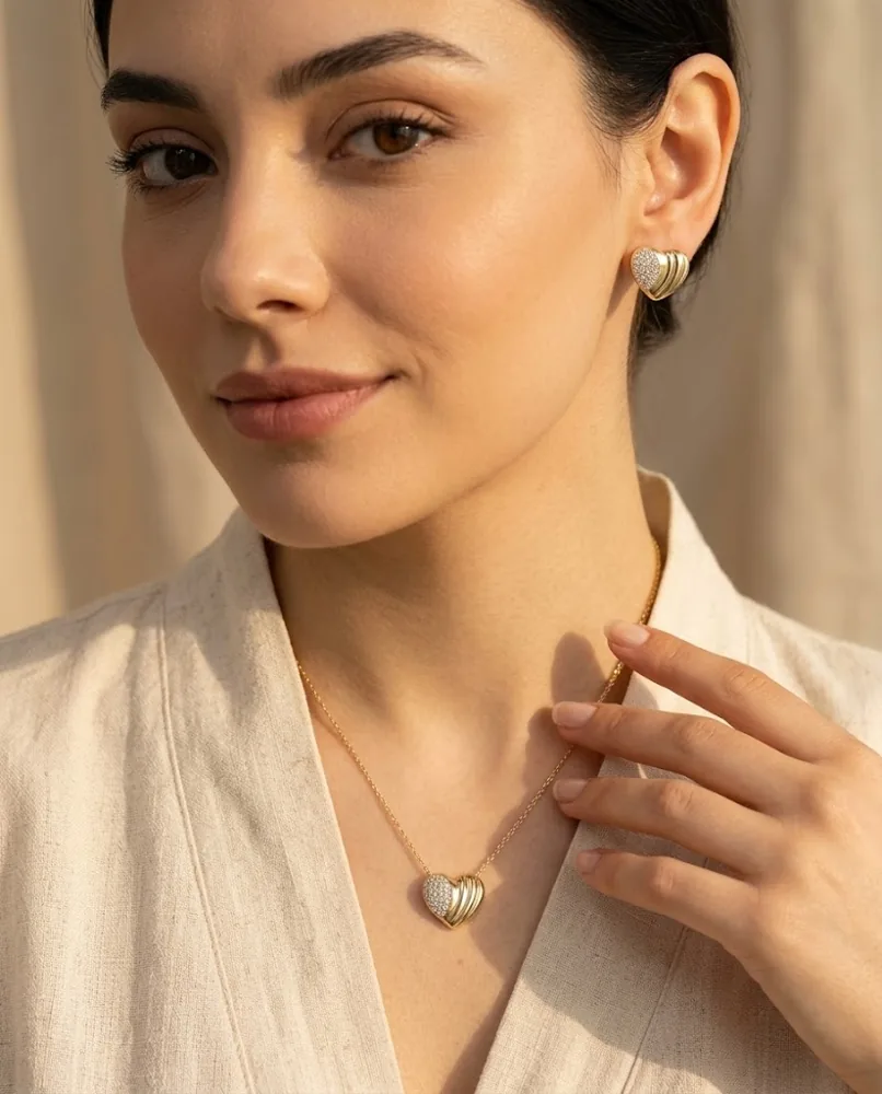 Parure Cœur Pavé — Collier, Bracelet & Puces — vue 2