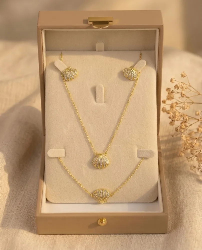 Parure Coquillage Pavé — Collier, Bracelet & Puces