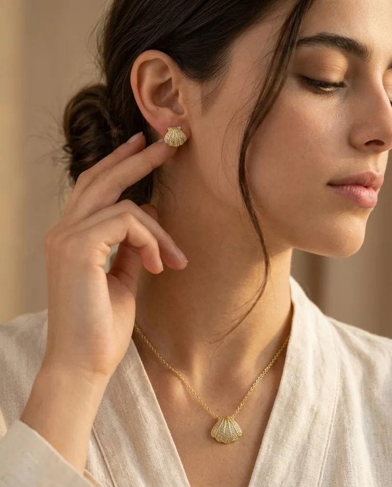 Parure Coquillage Pavé — Collier, Bracelet & Puces — vue 2