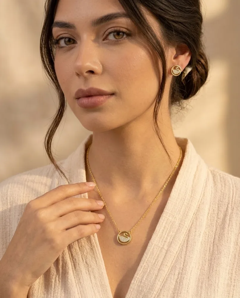 Parure Cygne Doré — Collier, Bracelet & Puces — vue 2