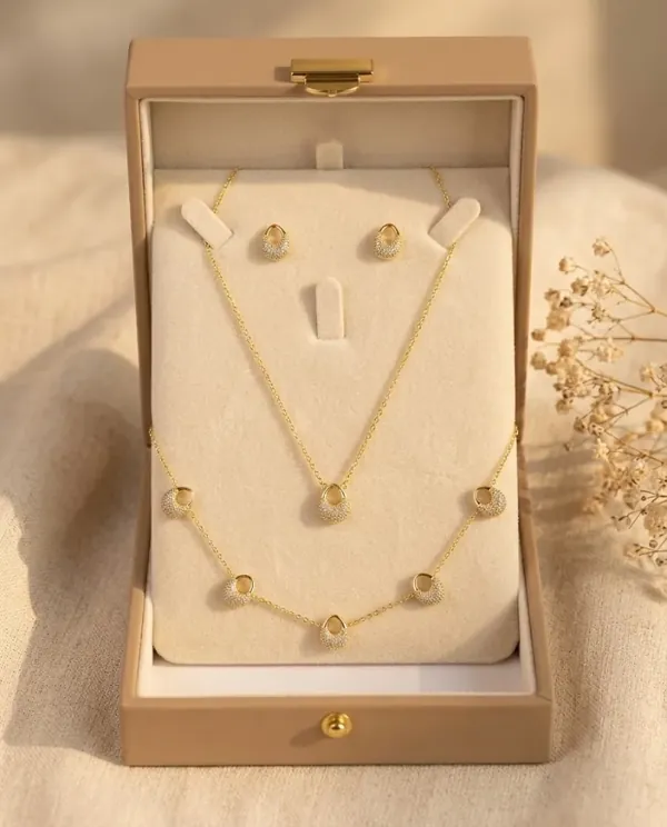 Parure Galet Pavé — Collier, Bracelet & Puces