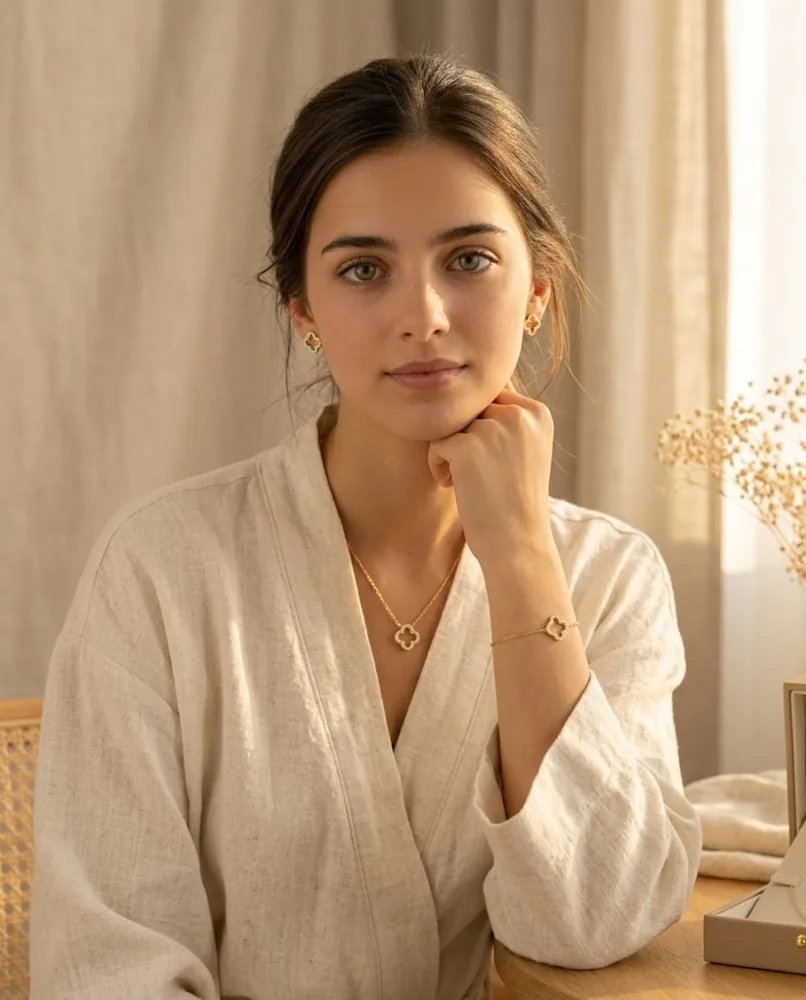 Parure Trèfle Pavé — Collier, Bracelet & Puces — vue 2